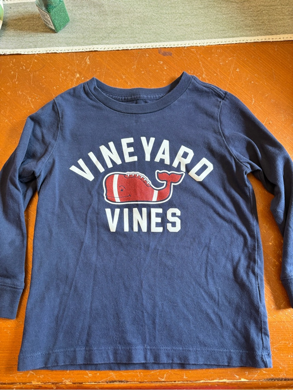 Vineyard Vines Navy Long-Sleeve Tee with Red Whale Graphic